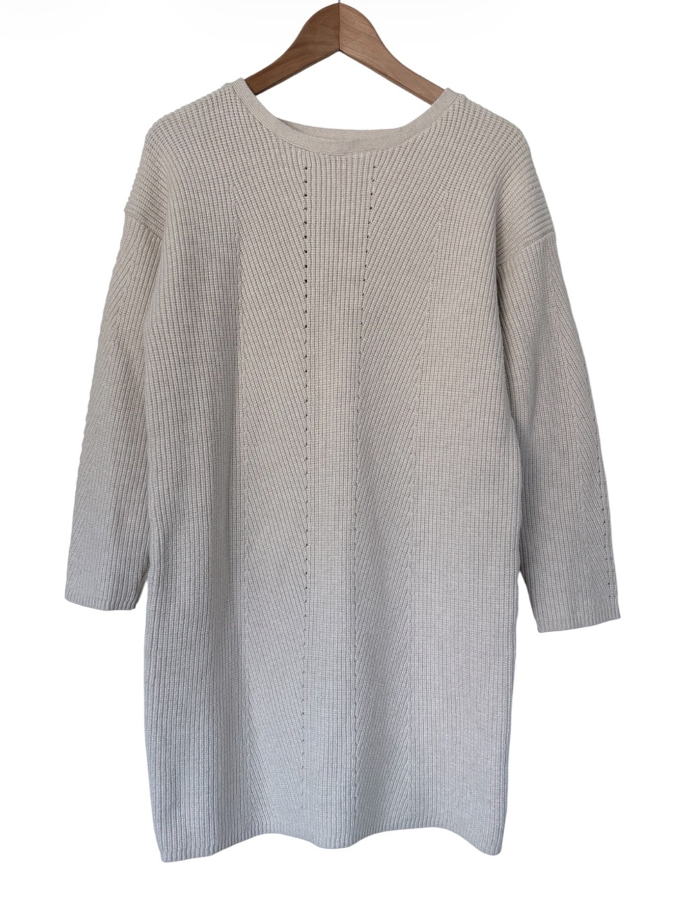 H by Halston Chunky Knit Sweater Dress Ribbed 'Heather Beige' Long Sleeve Small